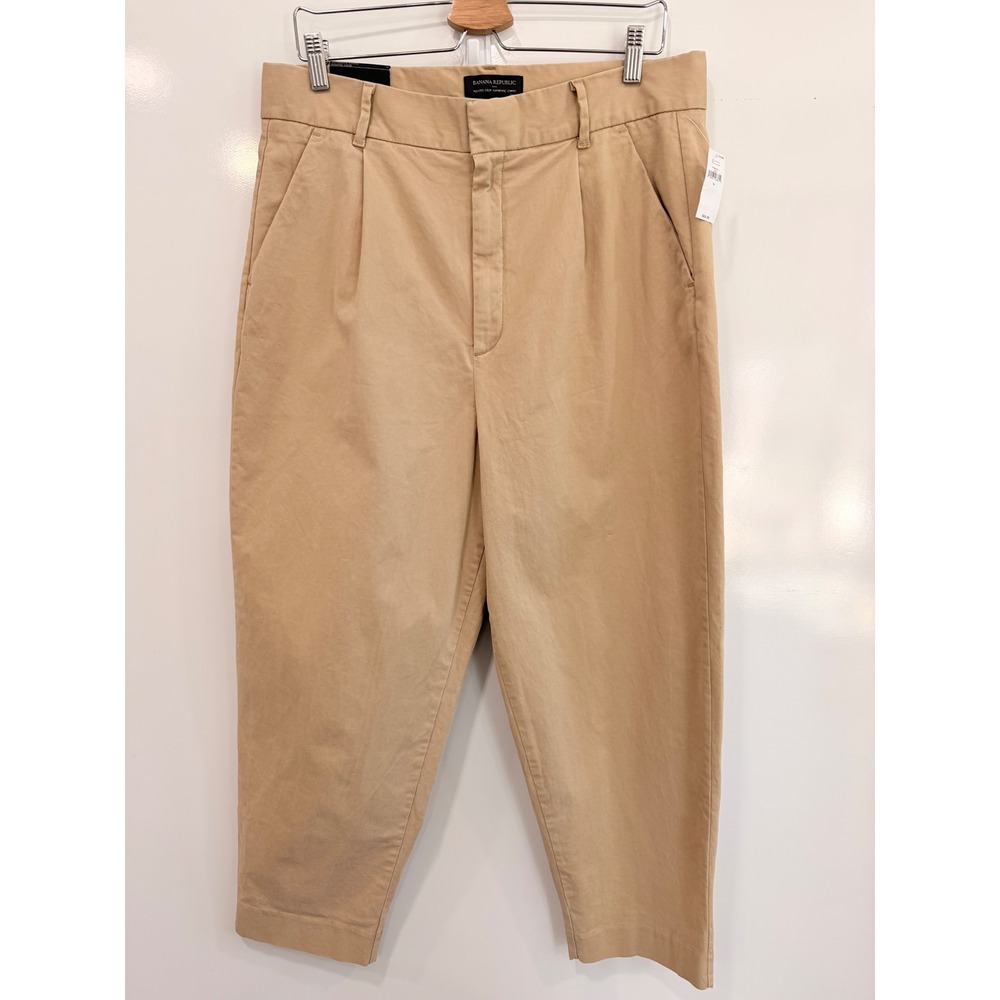 Banana Republic Womens Pleated Crop Authentic Chino Tan Khaki Pants Size‎ 14 NEW